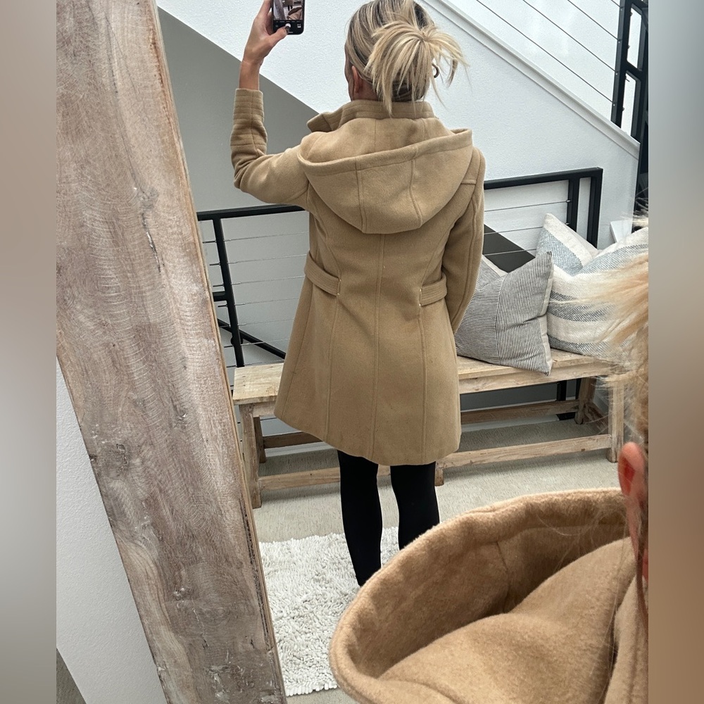 Vince Camuto Wool Blend Coat Camel Hooded Zip Up Jacket Chic Fall Winter Size XS - Picture 8 of 15